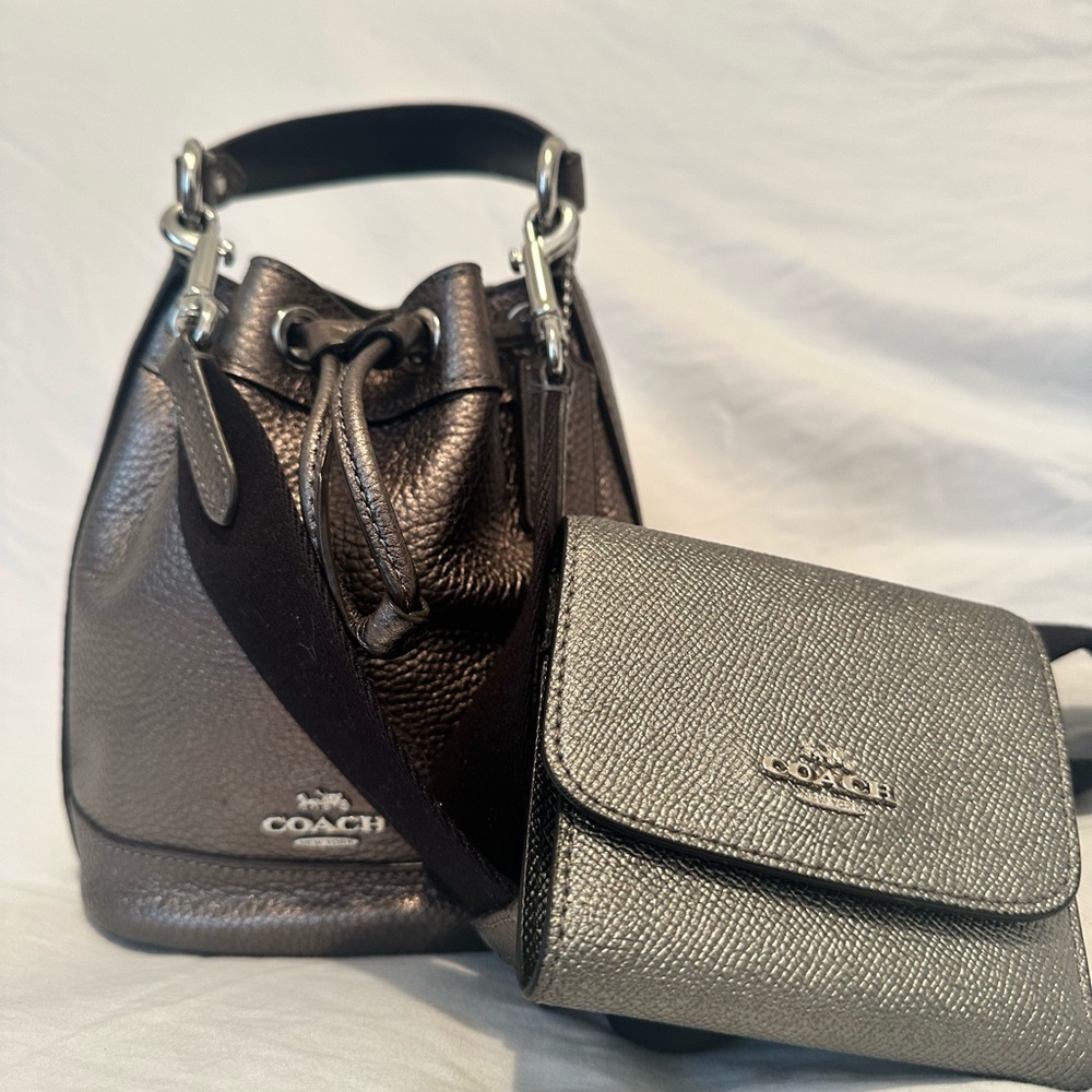 Coach Metallic Silver and Black Mini Bag Set